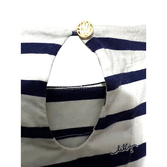 Lilly Pulitzer Striped Mini Cotton Sun Dress Sz Small Navy Blue & White 3/4 Slee - Picture 14 of 14